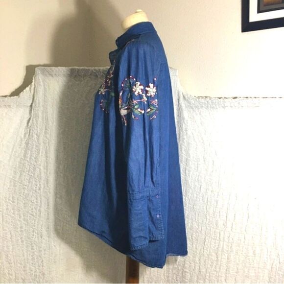 Zara Basic Embroidered Denim Shirt Size Medium - Picture 3 of 11